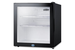 Summit MB43GL glass door minibar, angled side view