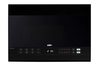 Summit MHOTR242B 24 inch over-the-range microwave oven in black with keypad controls, front view
