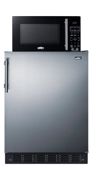 Summit MRF66BK2SSA 24" Wide Microwave and Refrigerator-Freezer Combination with Allocator, Stainless Steel-Black, 4.9 cu.ft.