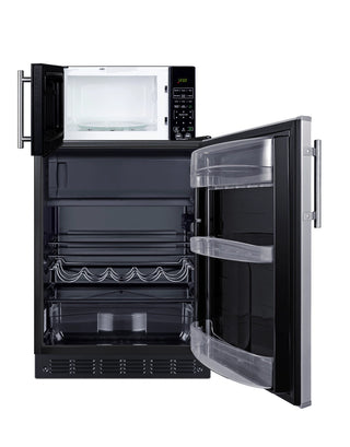 Summit MRF66BK2SSA 24" Wide Microwave and Refrigerator-Freezer Combination with Allocator, Stainless Steel-Black, 4.9 cu.ft.