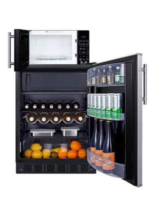 Summit MRF66BK2SSA 24" Wide Microwave and Refrigerator-Freezer Combination with Allocator, Stainless Steel-Black, 4.9 cu.ft.