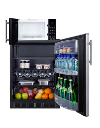 Summit MRF66BK2SSA 24" Wide Microwave and Refrigerator-Freezer Combination with Allocator, Stainless Steel-Black, 4.9 cu.ft.