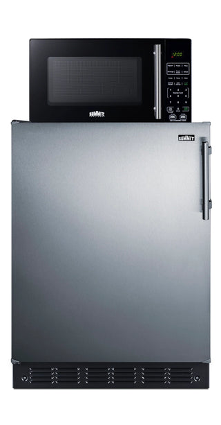 Summit MRF66BK2SSALHD 24" Wide Microwave and Refrigerator-Freezer Combination with Allocator, Stainless Steel-Black, 4.9 cu.ft.