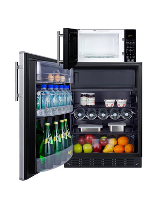 Summit MRF66BK2SSALHD 24" Wide Microwave and Refrigerator-Freezer Combination with Allocator, Stainless Steel-Black, 4.9 cu.ft.