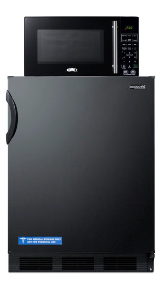 Summit MRF66BKA 24" Wide Microwave and Refrigerator-Freezer Combination with Allocator, Black, 5.1 cu.ft.