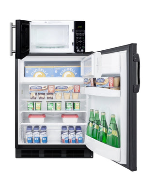 Summit MRF66BKA 24" Wide Microwave and Refrigerator-Freezer Combination with Allocator, Black, 5.1 cu.ft.