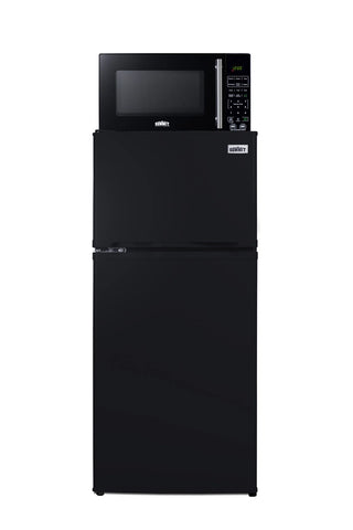 Summit MRF713BALHD 19" Wide Microwave and Refrigerator-Freezer Combination with Allocator, Black, 4.3 cu.ft., Left Hand Door