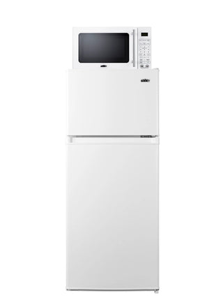 Summit MRF72WA white microwave and top-freezer refrigerator combination, front view