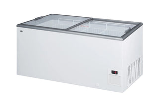 Summit NOVA53 chest freezer with glass lids and digital thermostat, angled side view