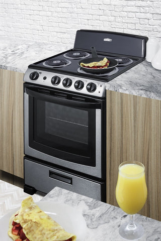 Summit PROEL24SS 24" Wide Electric Coil Range in Stainless Steel, 4 Burner Range