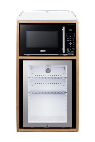 Summit QCSMW1OAK 21" Wide Coffee Station with Minibar and Microwave in Light Oak
