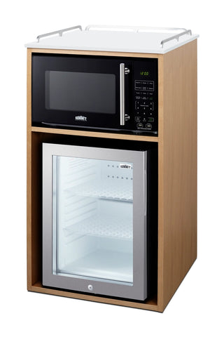 Summit QCSMW1OAK 21" Wide Coffee Station with Minibar and Microwave in Light Oak