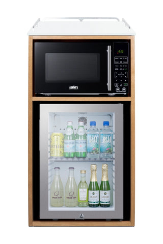 Summit QCSMW1OAK 21" Wide Coffee Station with Minibar and Microwave in Light Oak