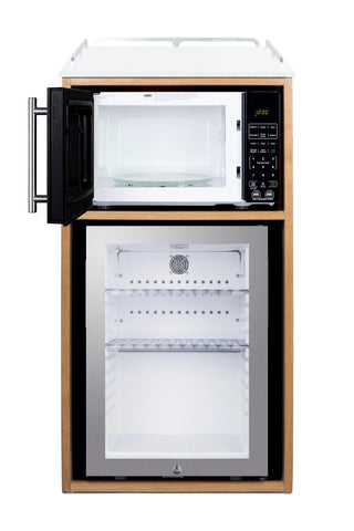 Summit QCSMW1OAK 21" Wide Coffee Station with Minibar and Microwave in Light Oak
