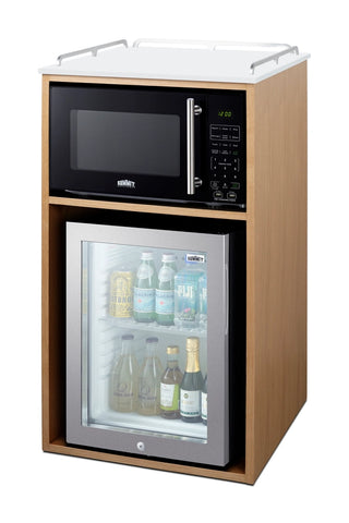 Summit QCSMW1OAK 21" Wide Coffee Station with Minibar and Microwave in Light Oak