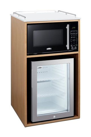 Summit QCSMW1OAK 21" Wide Coffee Station with Minibar and Microwave in Light Oak