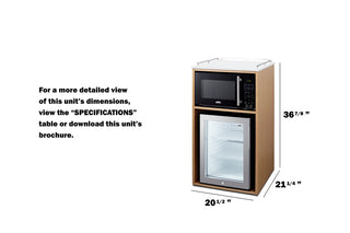 Summit QCSMW1OAK 21" Wide Coffee Station with Minibar and Microwave in Light Oak