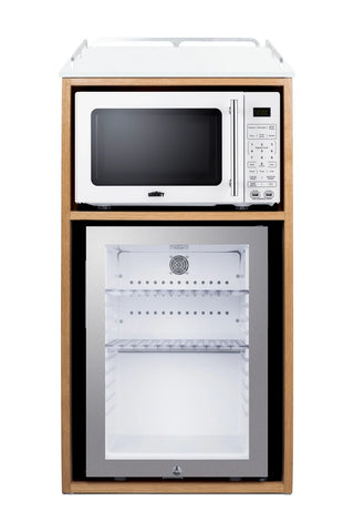 Summit QCSMW1OAKW 21" Wide Coffee Station with Minibar and Microwave in Light Oak