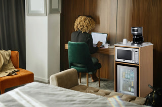 Summit QCSMW1OAKW 21" Wide Coffee Station with Minibar and Microwave in Light Oak