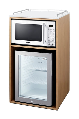 Summit QCSMW1OAKW 21" Wide Coffee Station with Minibar and Microwave in Light Oak