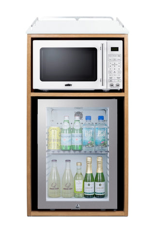 Summit QCSMW1OAKW 21" Wide Coffee Station with Minibar and Microwave in Light Oak