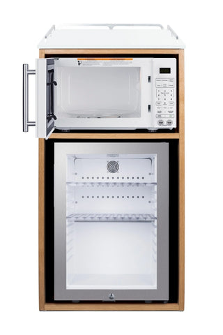 Summit QCSMW1OAKW 21" Wide Coffee Station with Minibar and Microwave in Light Oak