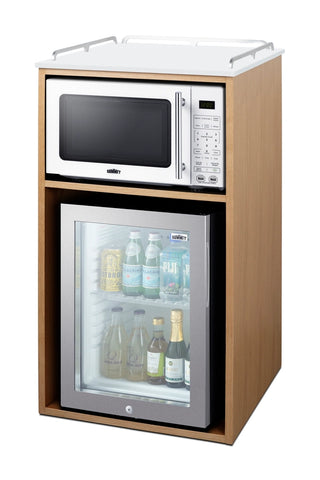 Summit QCSMW1OAKW 21" Wide Coffee Station with Minibar and Microwave in Light Oak