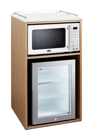 Summit QCSMW1OAKW 21" Wide Coffee Station with Minibar and Microwave in Light Oak