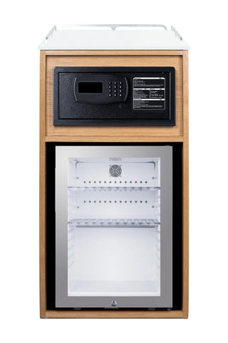 Summit QCSSF2OAK 21" Wide Coffee Station with Minibar and In-Room Safe in Light Oak