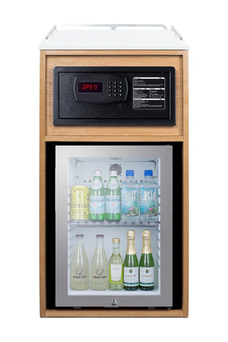 Summit QCSSF2OAK 21" Wide Coffee Station with Minibar and In-Room Safe in Light Oak