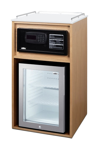 Summit QCSSF2OAK 21" Wide Coffee Station with Minibar and In-Room Safe in Light Oak