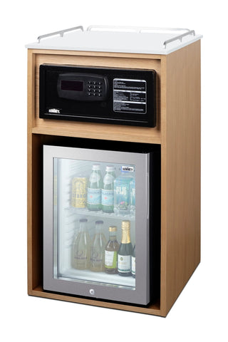 Summit QCSSF2OAK 21" Wide Coffee Station with Minibar and In-Room Safe in Light Oak