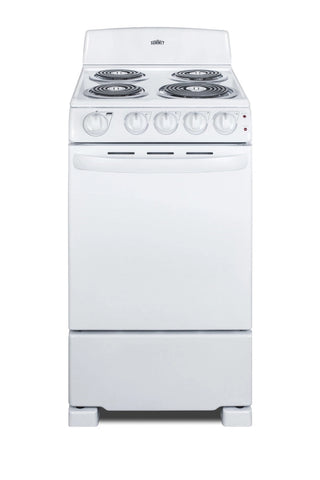Summit RE203W 20" Wide Electric Coil Range in White, 4 Burner Range
