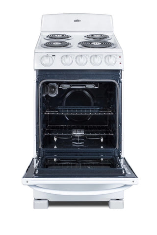 Summit RE203W 20" Wide Electric Coil Range in White, 4 Burner Range