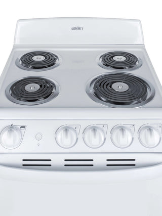 Summit RE203W 20" Wide Electric Coil Range in White, 4 Burner Range