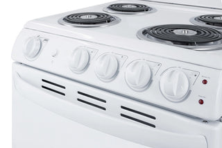 Summit RE203W 20" Wide Electric Coil Range in White, 4 Burner Range