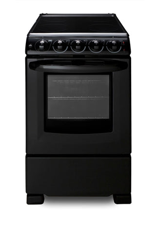 Summit REX2051BRT 20" Wide Electric Smooth Top Range, Freestanding Slide-In, Black