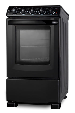 Summit REX2051BRT 20" Wide Electric Smooth Top Range, Freestanding Slide-In, Black