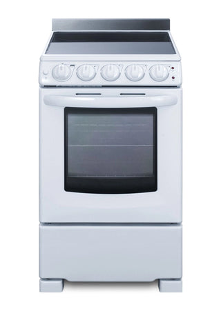 Summit REX2051WRT 20" Wide Electric Smooth Top Range, Freestanding Slide-In, White