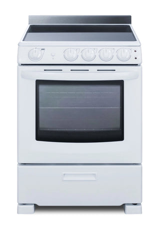 Summit REX2421WRT 24" Wide Electric Smooth Top Range, Freestanding Slide-In, White