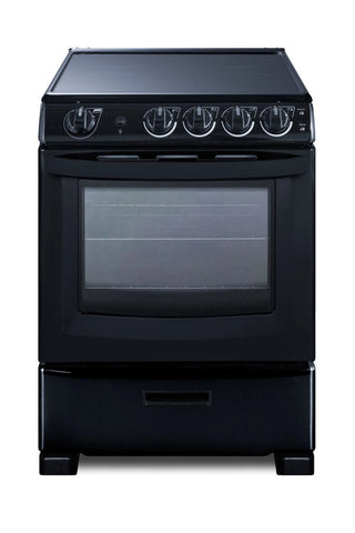 Summit REX2431BRT 24" Wide Electric Smooth Top Range, Freestanding Slide-In, Black
