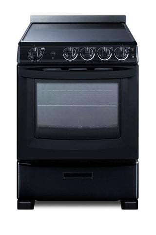 Summit REX2431BRT 24" Wide Electric Smooth Top Range, Freestanding Slide-In, Black