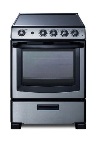 Summit REX2451SSRT 24" Wide Electric Smooth Top Range, Freestanding Slide-In, Stainless Steel