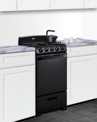Summit RG201B 20" Wide Freestanding Gas Range with Sealed Burners in Black