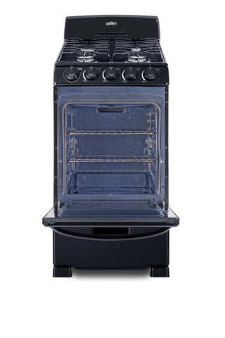 Summit RG201B 20" Wide Freestanding Gas Range with Sealed Burners in Black