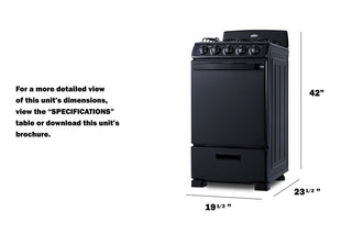Summit RG201B 20" Wide Freestanding Gas Range with Sealed Burners in Black