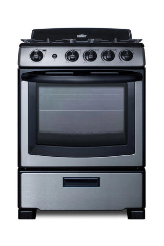 Summit RGH24RSS 24" Wide Gas Range and Convertible Hood Set in Stainless Steel