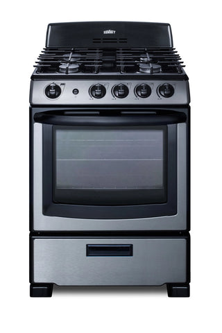 Summit RGH24RSS 24" Wide Gas Range and Convertible Hood Set in Stainless Steel