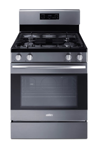 Summit RKGAS308SS 30 inch stainless steel gas range with sealed burners and cast iron grates, front view