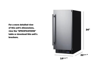 Summit SCFF1533BSS 15" Wide Built-In All-Freezer with Frost-Free Operation and Stainless Steel Door, 2.4 cu.ft.